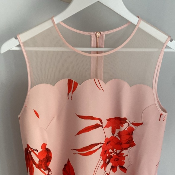 Ted Baker Jaazmin Fantasia Scallop Mini Dress Mesh Red Pink Floral Size 6 - Picture 8 of 14